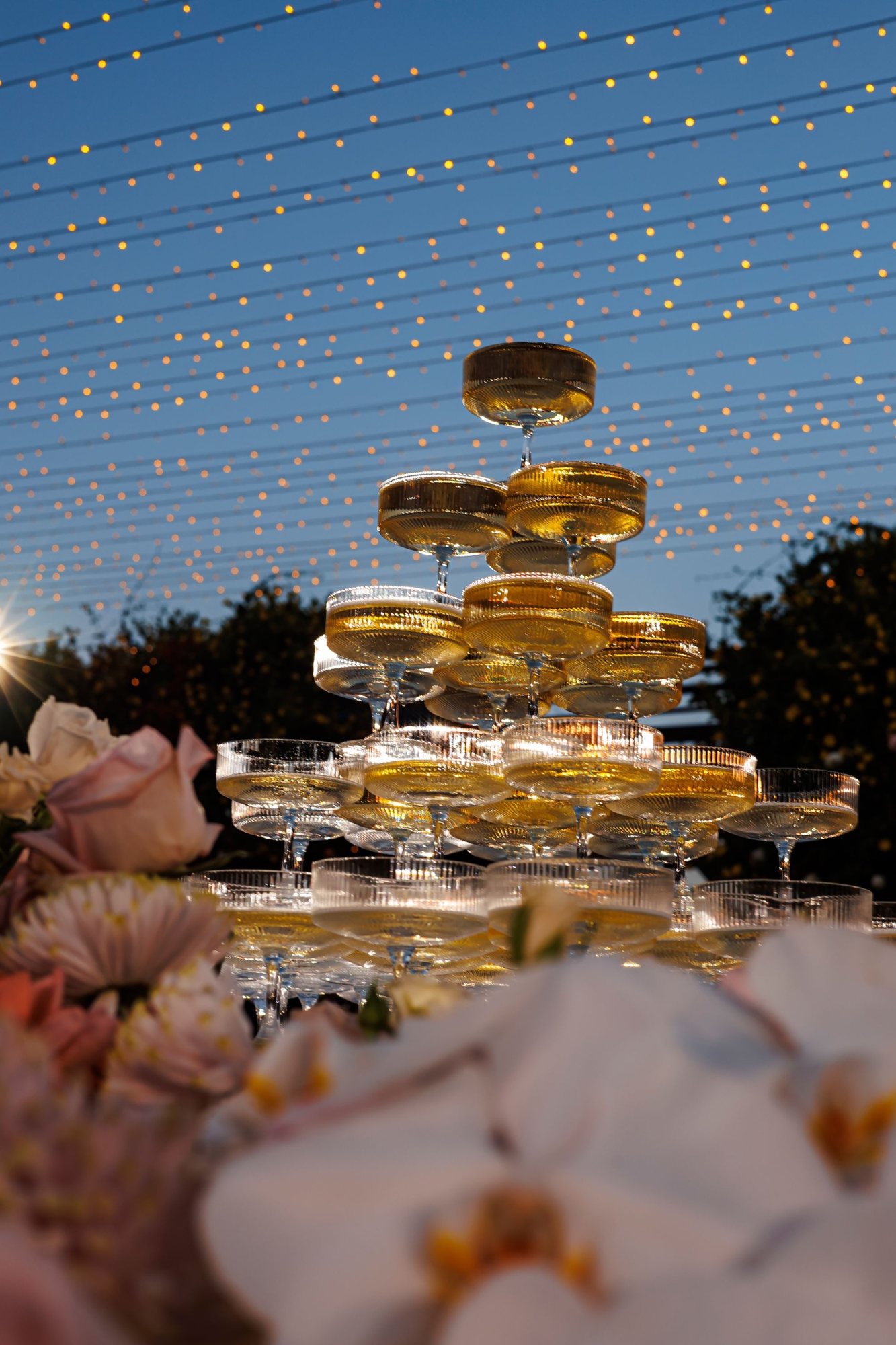 The champagne tower at dusk