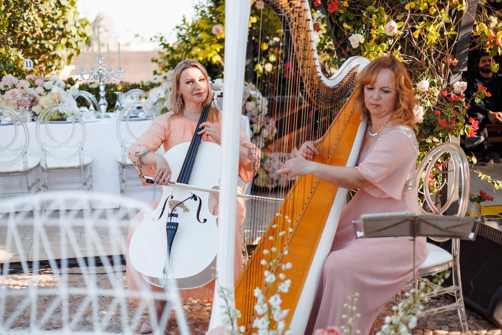 Harp and cello at dinner